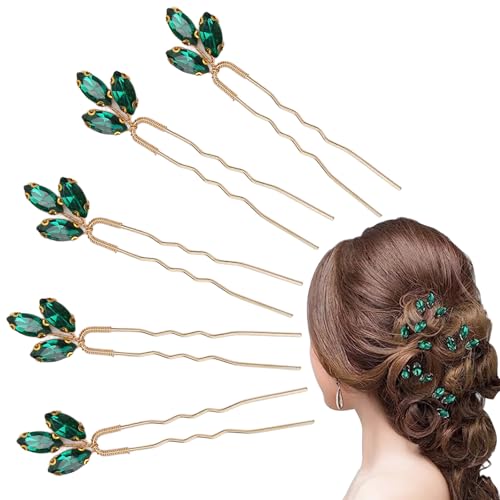 U-förmige Haarnadeln, Elegante Hochzeit Haarschmuck mit Strass und Blume, 5 Stück Set für Damen Frauen Mädchen Bräute Brautjungfern Frisur von Hapivida