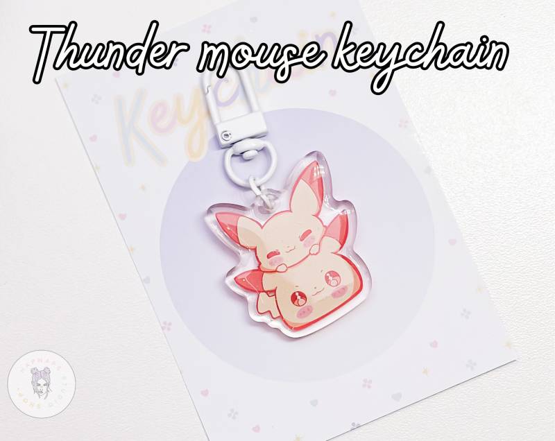 Famous Anime Inspired Chibi Pika Acryl Keychain Thunder Mouse Keyhanger Epoxid Gift For Anime Lover Monster von HapnapsStudio