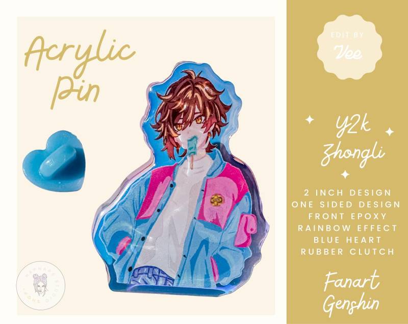 Genshin Zhongli Pin Kawaii Y2K Modern Style Anime Epoxy Acrylic Cute Collector Gift For Gaming Lover von HapnapsStudio