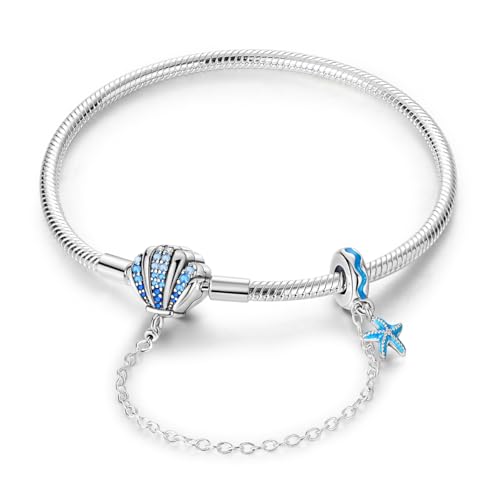 Charm-Armband für Damen Sterling Silber Herz Verschluss Schlangenkette Armband Reise-Charm Momente europäisches Armband Schmuck kompatibel mit Pandora Charms Geschenk für Sie von Hapour