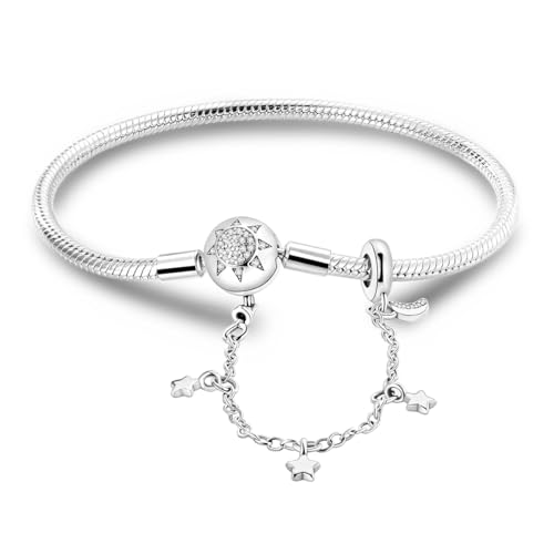 Charm-Armband für Damen Sterling Silber Herz Verschluss Schlangenkette Armband Reise-Charm Momente europäisches Armband Schmuck kompatibel mit Pandora Charms Geschenk für Sie von Hapour