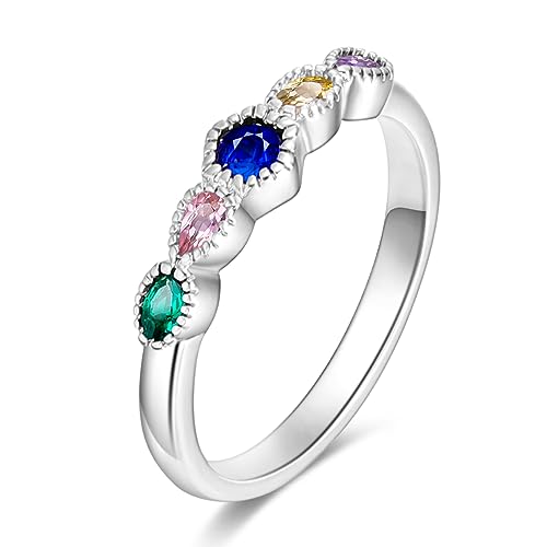 Hapour 925 Sterling Silber Damenringe mit Edelstein-Zirkonia stapelbare Eternity-Ringe Statement-Ringe für Frauen und Mädchen Größe 6 von Hapour