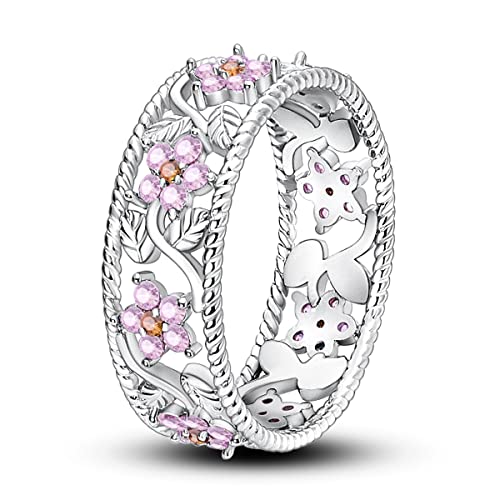 Hapour 925 Sterling Silber Damenringe mit rosafarbenem Blumen-Zirkonia stapelbare Eternity-Ringe Statement-Ringe für Frauen und Mädchen Größe 9 von Hapour