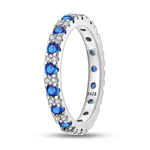 Hapour 925 Sterling Silber Ringe für Damen Eternity-Bandring für Teenager-Mädchen simulierter blauer Saphir Pavé-Set kubischer Zirkonia Jubiläums-Ewigkeitsring für Frauen von Hapour