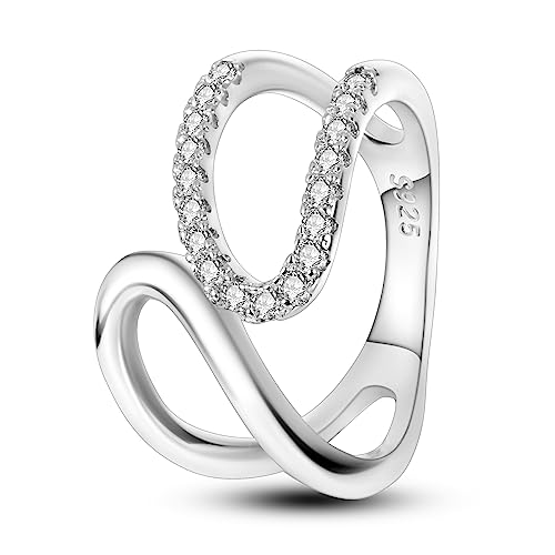 Hapour 925 Sterling Silber Ring für Frauen - Cubic Zirkonia Eternity Bands, Herz Mond Galaxy Stapelbar Vintage Erklärung Ringe von Hapour