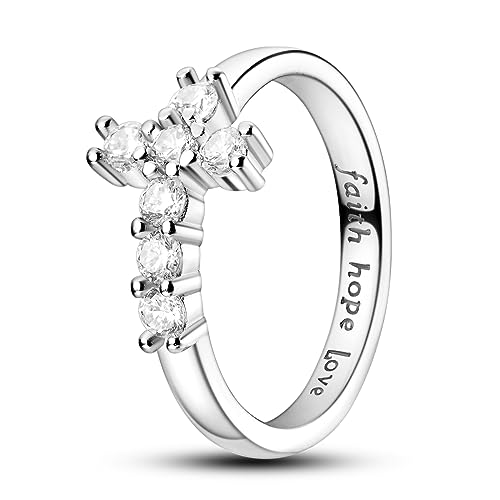 Hapour 925 Sterling Silber Ringe für Frauen silberne Versprechensringe für Sie inspirierender Schmuck Sterling Faith Hope Love Sideways Cross Ring stapelbarer Ehering von Hapour