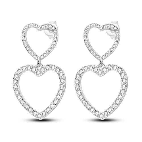 Hapour Ohrringe aus 925er-Sterlingsilber für Damen doppelte Huggie-Creolen Herz-Ohrringe mit Liebes-Zirkonia baumelnde Tropfen-Ohrringe für Damen Hochzeit Party Alltag Abschlussball Hapour Ohrringe aus 925er-Sterlingsilber für Damen doppelte Huggie-Creolen Herz-Ohrringe mit Liebes-Zirkonia baumelnde Tropfen-Ohrringe für Damen Hochzeit Party Alltag Abschlussball von Hapour