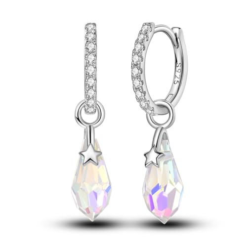 Hapour S925 Sterling Silber CZ Hoop Ohrringe Baumeln & Tropfen für Frauen Leichtes Gewicht Zierlich süß Schmetterling Stern Tropfen Drop Ohrringe von Hapour