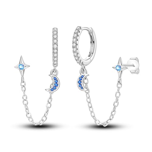 Hapour S925 Sterling Silber Hoop Ohrringe Baumeln & Tropfen für Frauen Leichtes Gewicht Zierlich Mond und SternTropfen Drop Ohrringe von Hapour