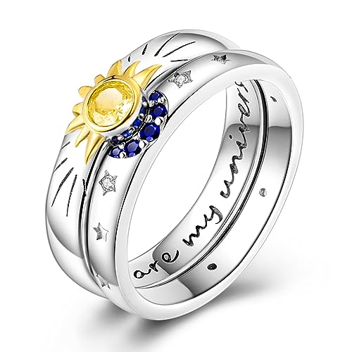 Hapour Selestial Sun and Moon Ring-Set Sterlingsilber-Mondschmuck stapelbare himmlische Ringe Freundschafts-Versprechensring Geschenk für Sie Frauen und Mädchen Ringgröße 7 von Hapour