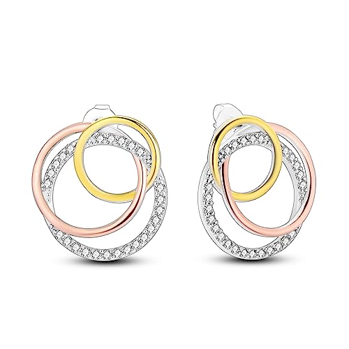 Hapour Silber-Ohrstecker 925er-Sterlingsilber modischer Ohrring baumelnde Ohrringe silberne Creolen Herz-Ohrringe für Frauen und Mädchen als Geschenk (funkelnde dreifarbige runde Ohrringe) von Hapour