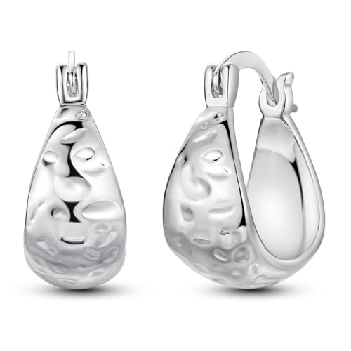 Hapour Sterling Silber Chunky Creolen für Frauen: Hypoallergen Dicker Leichter Huggie Ohrring Alltag Creolen Sterling Silber Kein Edelstein von Hapour