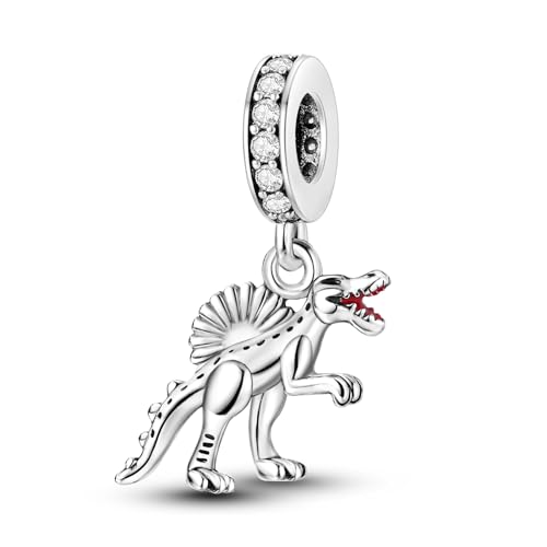 Tier-Reise-Charms 925er-Sterlingsilber baumelnder Charm für Armbänder und Halsketten mit 5A-Zirkonia Geburtstag Muttertag Schmuck Geschenke Frauen und Mädchen – Jurassic-Spinosaurus-Charm von Hapour