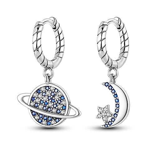Ohrhänger aus 925er-Sterlingsilber Huggie-Ohrringe für Damen und Mädchen kleine Creolen mit Anhängern Mondkristall asymmetrischer Stern Planet Zirkonia zierliche Ohrringe von Hapour