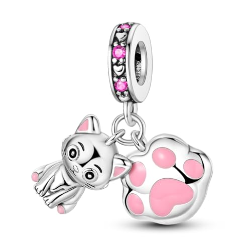 Süße Kitty Paw Haustier Tier Katze Charms für Armbänder Halsketten Sterling Silber mit bunten CZ Steinen Anhänger Perlen DIY Charm Schmuck Geschenke für Frauen und Mädchen von Hapour