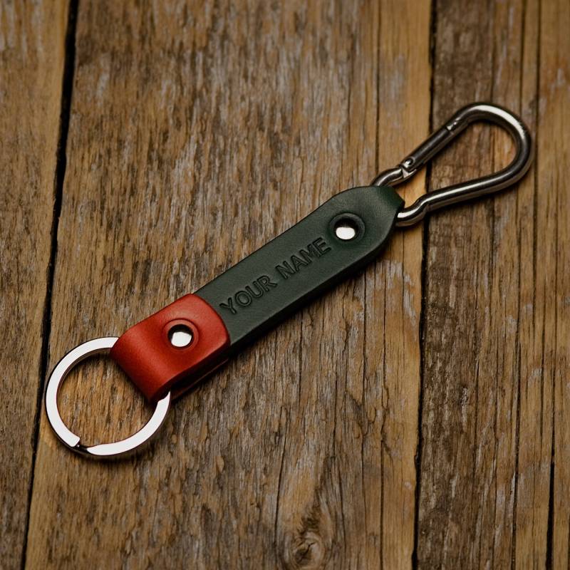 Grünes Und Rotes Leder Schlüsselanhänger, Personifizierte Ringhalter Klammer Schlüssel, Graviertes Geschenk von HapperStudio