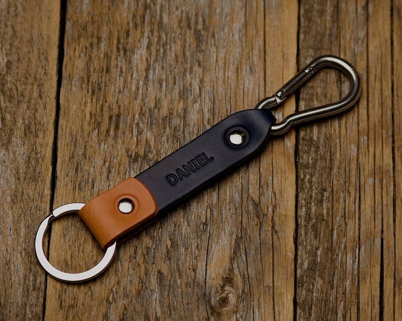 Personalisiertes Geschenk, Blaues Und Oranges Leder Schlüsselanhänger, Ringhalter Klammer Schlüssel von HapperStudio