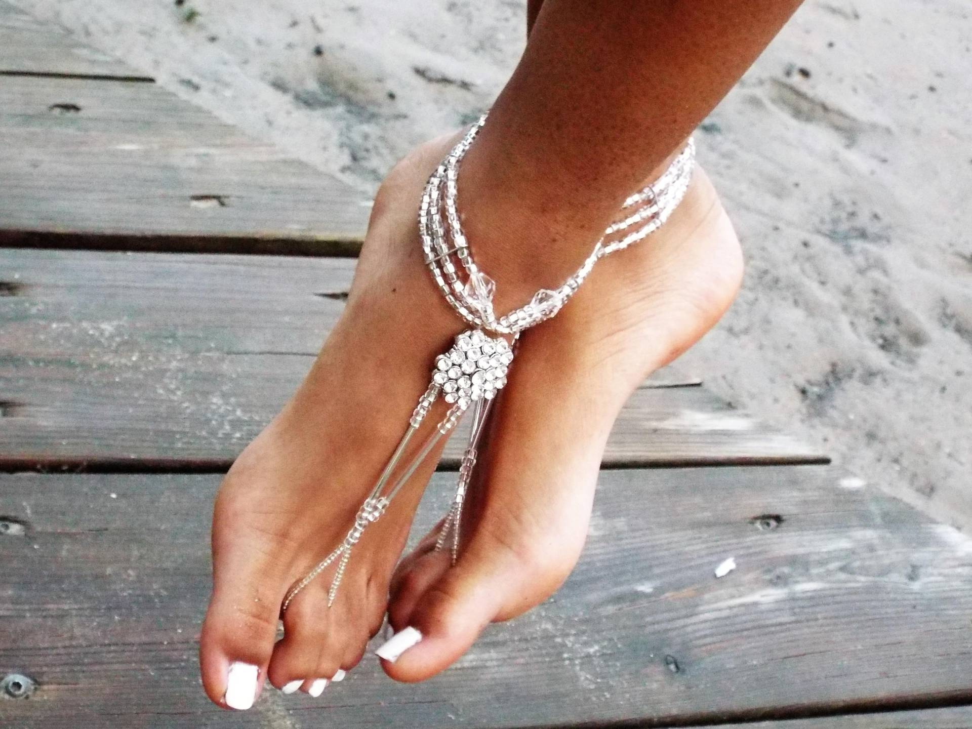 Barfuss Sandalen, Fußkettchen, Strand Hochzeit Barfuss Strass Boho Schmuck, Sandalen von HappiFeet