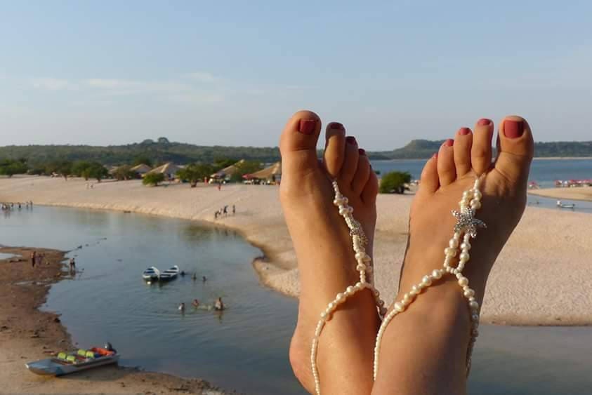 Barfuss Sandalen, Fußkettchen, Strand Hochzeit Barfuss Süßwasserperlen Und Seestern Boho Schmuck von HappiFeet