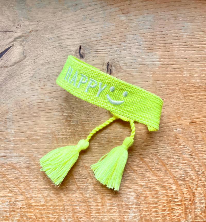 Armband Happy Neon-Gelbgrün Mit Quasten, Freundschaftsarmband Armband Happy Neon-Gelbgrün Mit Quasten, Freundschaftsarmband von HappieNettie