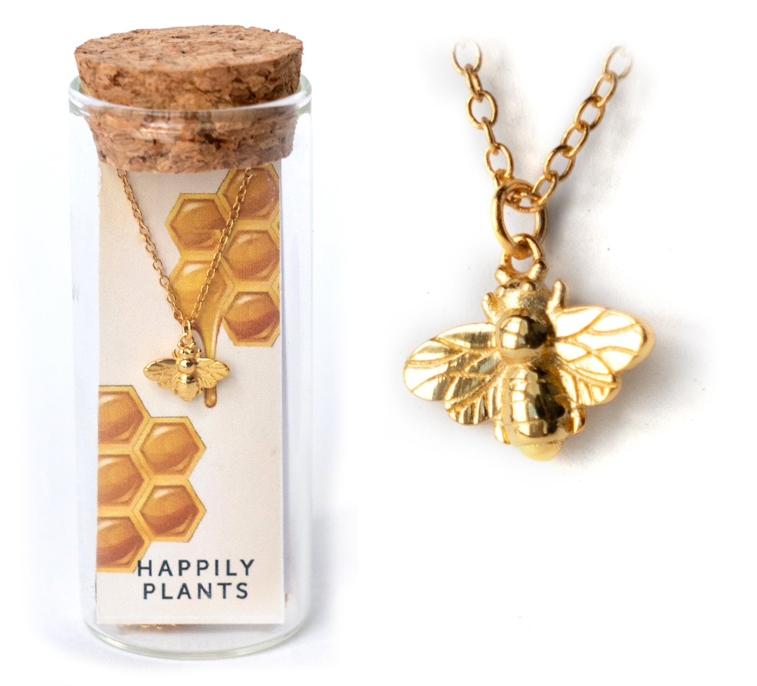 18K Gold Königin Honig Biene Halskette Set, Ohrstecker, Geschenk Für Sie, Retten Die Bienen, Honigwabe, Muttertagsgeschenk von HappilyPlants