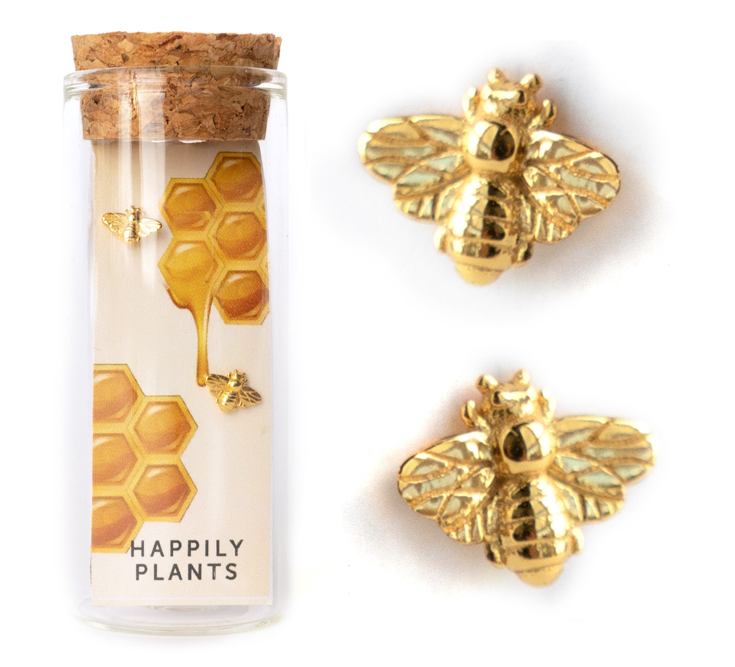 18K Gold Queen Honey Bee Ohrstecker Set, Honigbiene Ohrstecker, Geschenk Für Sie, Save The Bees, Wabe, Muttertagsgeschenk von HappilyPlants