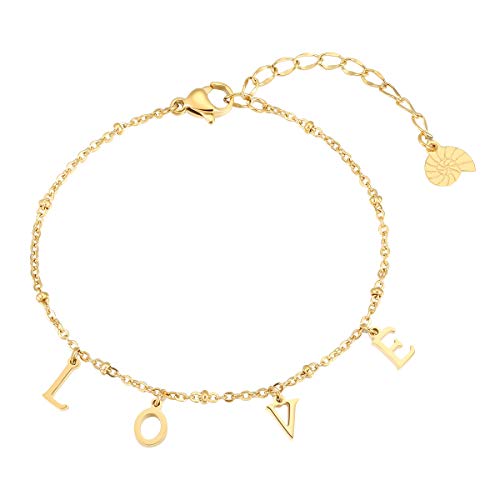Happiness Botuique Damen Love Anhänger Armband Frauen Buchstaben Armkette Liebe Edelstahlschmuck Goldfarbe von Happiness Boutique