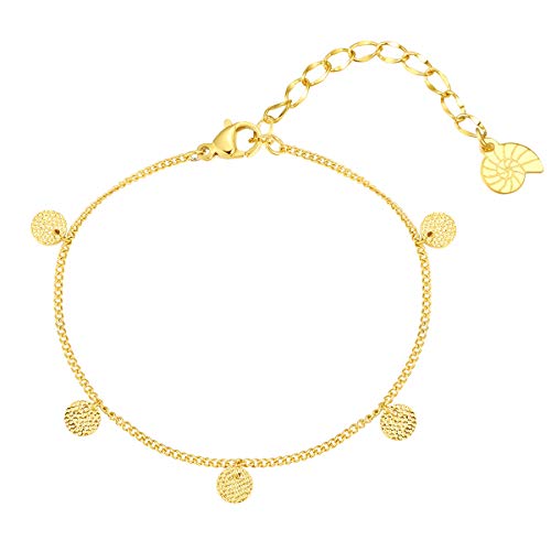 Happiness Boutique Damen Armband Strukturiertes Kreis Runde Plättchen Anhänger Edelstahl Armkette in Goldfarbe von Happiness Boutique