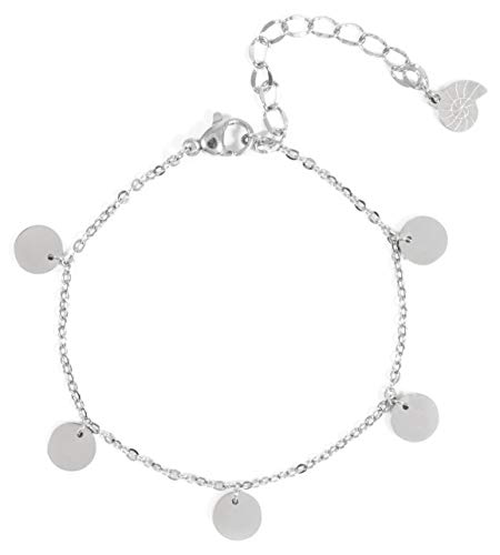 Happiness Boutique Damen Armband mit Mehreren Plättchen in Silberfarbe | Kreis Armkette Runde Anhänger Geometrischer Schmuck von Happiness Boutique