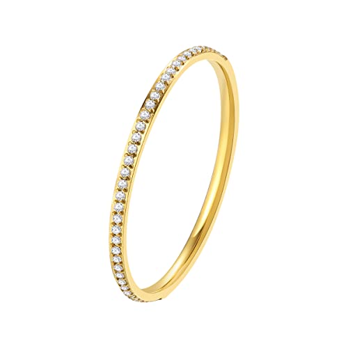 Happiness Boutique Damen Band Ring vergoldet Dünner Ring aus Edelstahl Stapelring mit Zirkonia Zierlicher Damen Ring in Gold von Happiness Boutique