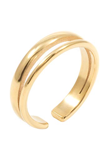 Happiness Boutique Damen Bandring Zweireihig in Goldfarbe | Offener Doppel Band Ring Vergoldet Edelstahlschmuck von Happiness Boutique