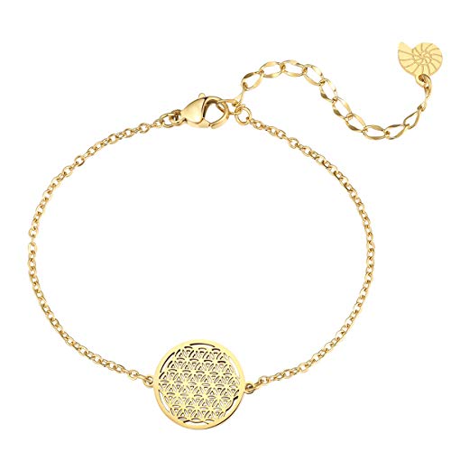 Happiness Boutique Damen Blume des Lebens Armband in Gold Lebensblume Armkette Edelstahlschmuck von Happiness Boutique