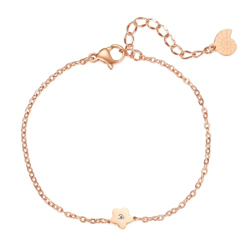 Happiness Boutique Damen Blumen Armband | Filigrane Armkette mit Blumen-Anhänger aus Edelstahl in Gold - Rosegold, Silber | Wasserfestes Armband mit Blümchen Charm von Happiness Boutique