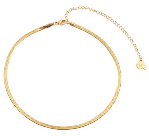 Happiness Boutique Damen Choker mit Fischgrätenmuster in Goldfarbe | Schlichte Kette ohne Anhänger aus Edelstahl von Happiness Boutique