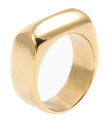 Happiness Boutique Damen Eckiger Ring Goldfarbe | Massiver Ring Edelstahlschmuck Vergoldet von Happiness Boutique