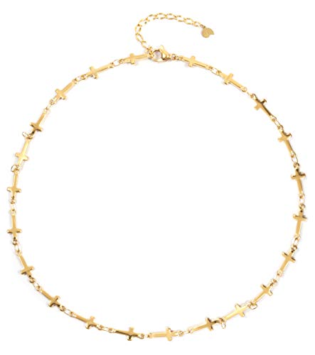 Happiness Boutique Damen Filigrane Choker Kette in Goldfarbe | Kurze Kreuz Kette aus Edelstahl von Happiness Boutique