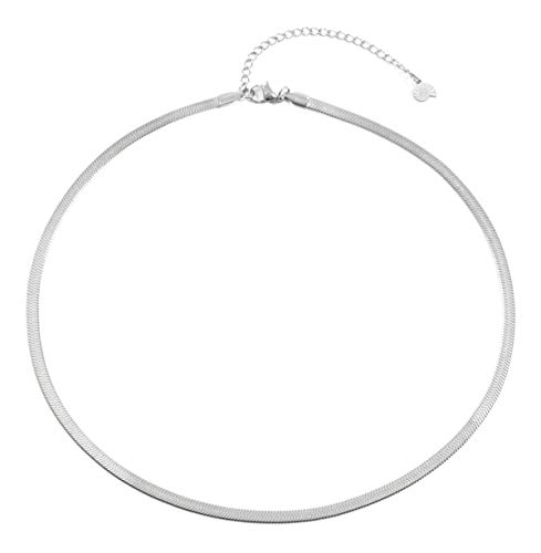 Happiness Boutique Damen Flache Schlangenkette in Silberfarbe | Schlichte Kette ohne Anhänger aus Edelstahl von Happiness Boutique