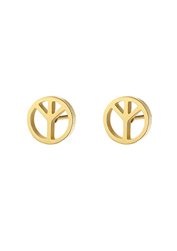 Happiness Boutique Damen Friedenzeichen Ohrstecker | Kleine runde Ohrringe mit Friedenssymbol Peace-Zeichen Edelstahlschmuck von Happiness Boutique