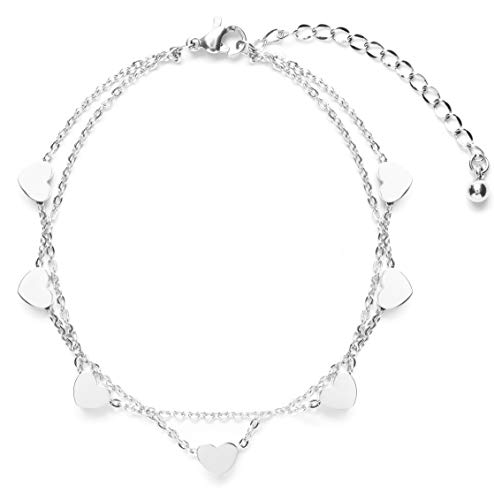 Happiness Boutique Damen Herz Armband Silberfarbe | Zartes Mehrreihiges Armband Filigrane Armkette Titanschmuck von Happiness Boutique