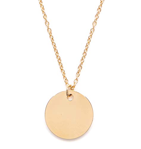 Happiness Boutique Damen Kette Kreis Anhänger in Goldfarbe | Feine Kette Runder Anhänger Gravierbares Plättchen von Happiness Boutique