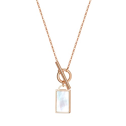 Happiness Boutique Damen Kette Viereck Anhänger Muschelschale Filigrane Halskette mit Knebelverschluss Edelstahlschmuck in Rosegold Farbe von Happiness Boutique