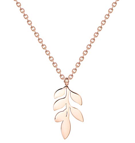 Happiness Boutique Damen Kette mit Blatt Anhänger in Rosegold | Zarte Halskette mit Anhänger Edelstahlschmuck von Happiness Boutique