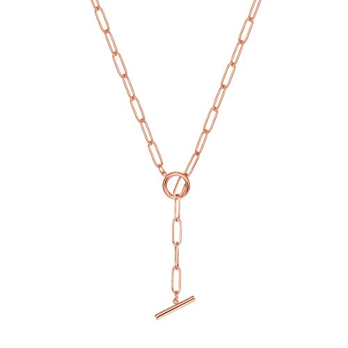 Happiness Boutique Damen Kette mit Knebelverschluss in Rosegold Großgliedrige Halskette mit T-Steg Vergoldete Gliederkette von Happiness Boutique