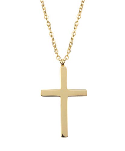 Happiness Boutique Damen Kette mit Kreuz Anhänger in Goldfarbe | Filligrane Halskette Edelstahlschmuck von Happiness Boutique