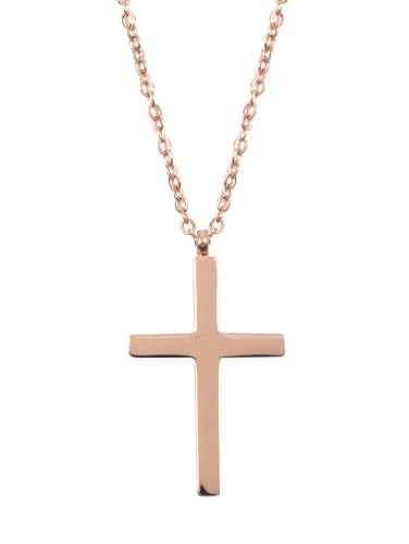 Happiness Boutique Damen Kette mit Kreuz Anhänger in Rosegold | Filligrane Halskette Edelstahlschmuck von Happiness Boutique