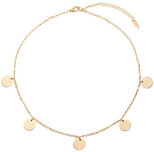 Happiness Boutique Damen Kette mit Plättchen in Goldfarbe | Zarte Halskette Runde Disk Anhänger Schmuck Damen von Happiness Boutique