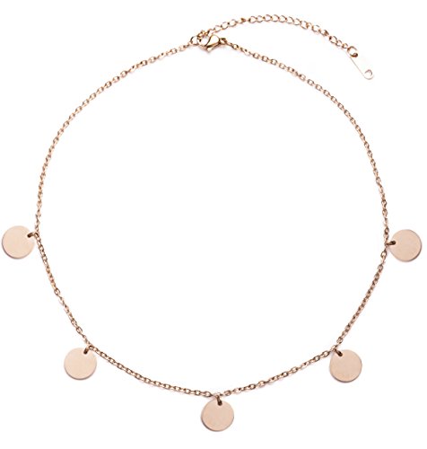 Happiness Boutique Damen Kette mit Plättchen in Roségold | Kette mit Runden Anhängern Geometrischer Schmuck von Happiness Boutique