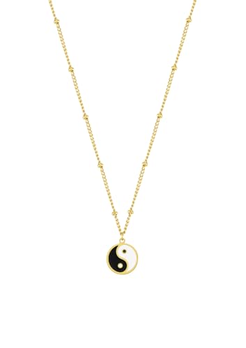 Happiness Boutique Damen Kette mit Yin Yang Anhänger | Wasserfeste Halskette mit Yin und Yang Symbol | Kugelkette mit Anhänger in Gold - Rosegold, Silber | Talisman Symbolischer Schmuck von Happiness Boutique