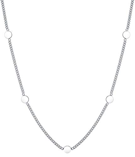 Happiness Boutique Damen Kleine Kreise Kette in Silberfarbe | Plättchen Kette Runde Anhänger Edelstahlschmuck von Happiness Boutique