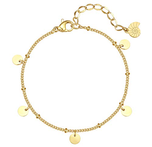 Happiness Boutique Damen Kreis Armband Gold Runde Plättchen Anhänger Armkette in Goldfarbe von Happiness Boutique